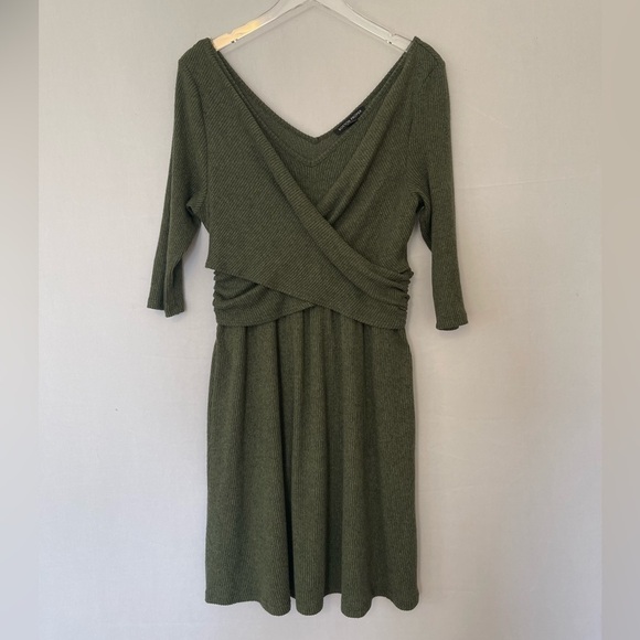 Green Ribbed Knit Wrap Dress Boston Proper Large - Picture 1 of 10